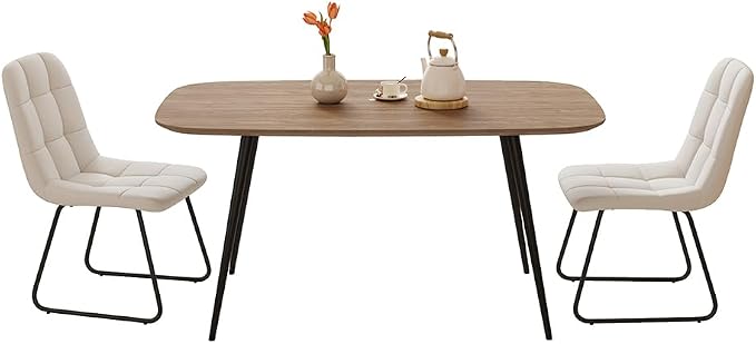 HIPIHOM 47.2'' Dining Table Set for 2,Modern Wood Dining Table,Leather Dining Chairs 2,Table and Chairs Set of 2,Ideal for Kitchen Dining Room (Walnut Color Table + 2 White Chairs)