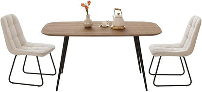 HIPIHOM 47.2'' Dining Table Set for 2,Modern Wood Dining Table,Leather Dining Chairs 2,Table and Chairs Set of 2,Ideal for Kitchen Dining Room (Walnut Color Table + 2 White Chairs)
