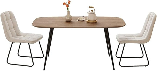 HIPIHOM 47.2'' Dining Table Set for 2,Modern Wood Dining Table,Leather Dining Chairs 2,Table and Chairs Set of 2,Ideal for Kitchen Dining Room (Walnut Color Table + 2 White Chairs)