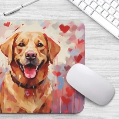 Labrador Retriever Mouse Pad Dog with Red Hearts Pattern Non-Slip Rubber Mouse Pad Puppy in Love Mouse Pad for Home Office Work Desk Computer Desktop Laptop for Dog Lovers