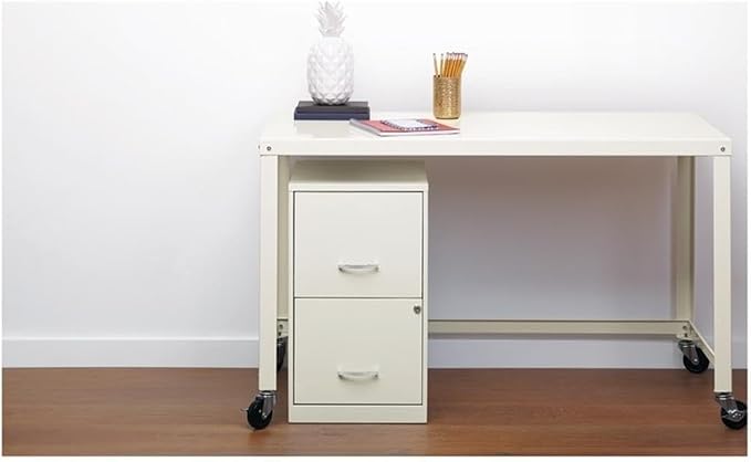 Scranton & Co 18" 2-Drawer Metal Filing Cabinet, Pearl White Finish, Compact Design, Letter-Size Hanging File Storage, Locking Drawers, Easy-Clean Painted Steel, Home Office or Small Office Use