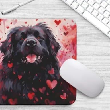 Newfoundland Mouse Pad Dog with Red Hearts Pattern Non-Slip Rubber Mouse Pad Puppy in Love Mouse Pad for Home Office Work Desk Computer Desktop Laptop for Dog Lovers