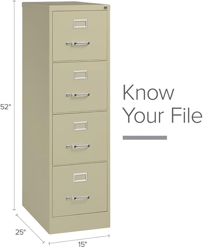 Scranton & Co Metal 4-Drawer Vertical File Cabinet, 25"D, Beige Finish, Letter Width, Commercial Grade Steel, Ball-Bearing Suspension, Core-Removable Lock, Greenguard Certified Office Storage Solution