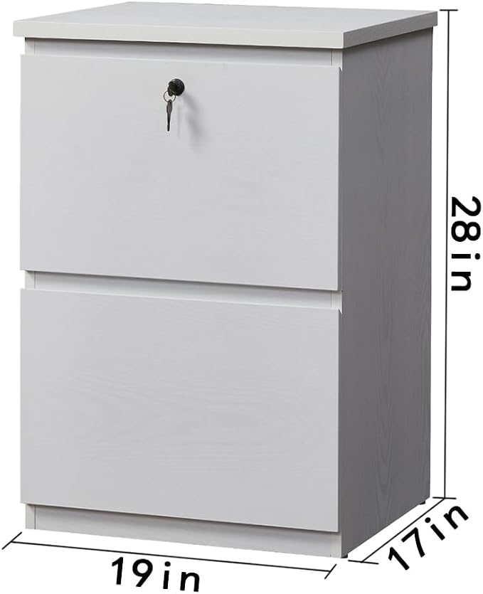 kowo 2 Drawer Wood File Cabinet with Lock, Printer Stand, Vertical Filing Cabinet fits A4, Letter, and Legal Size Documents for Home Office, White