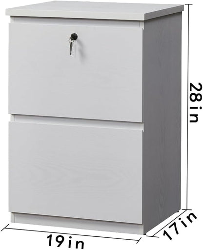 kowo 2 Drawer Wood File Cabinet with Lock, Printer Stand, Vertical Filing Cabinet fits A4, Letter, and Legal Size Documents for Home Office, White