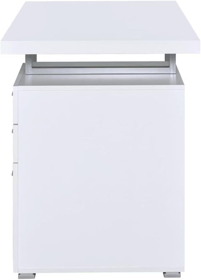 CARTESIAN Modern Reversible Computer Desk with 3 Drawers, 47.25W x 23.5D x 30H inches, White and Silver Metal Frame, File Cabinet Storage