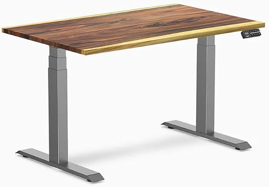 Desky Dual Hardwood Sit Stand Desk - 48x30 Electric Standing Desk - Dual Motor, 3 Stage Adjustable Height Desk - Solid Wood Standing Desk - Whole-Piece Top in Real Saman Wood