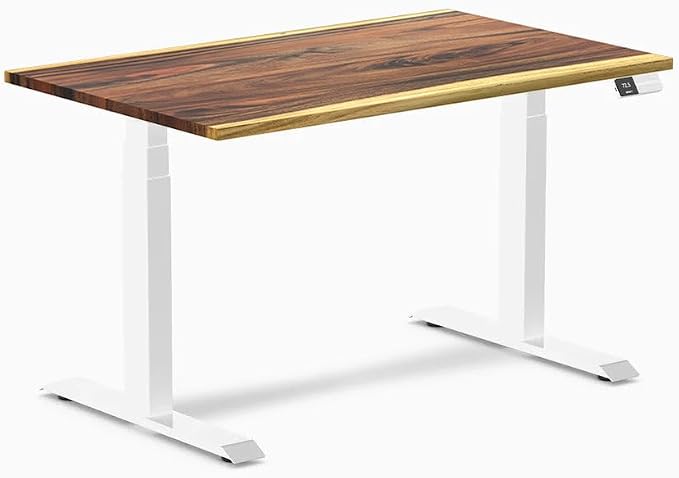 Desky Dual Hardwood Sit Stand Desk - 48x30 Electric Standing Desk - Dual Motor, 3 Stage Adjustable Height Desk - Solid Wood Standing Desk - Whole-Piece Top in Real Saman Wood