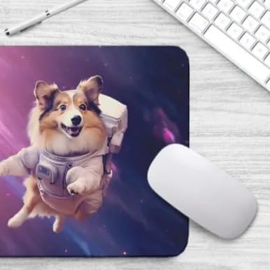 Mouse Pad Astronaut Dog in Space Mouse Pad Puppy floating in Space for Home Office Work Desk Computer Desktop Laptop for Dog Lovers (Shetland Sheepdog)