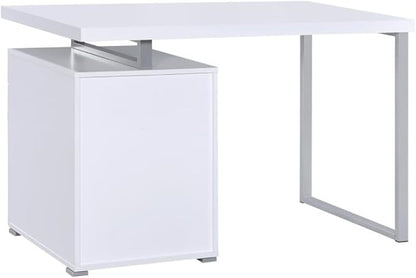CARTESIAN Modern Reversible Computer Desk with 3 Drawers, 47.25W x 23.5D x 30H inches, White and Silver Metal Frame, File Cabinet Storage