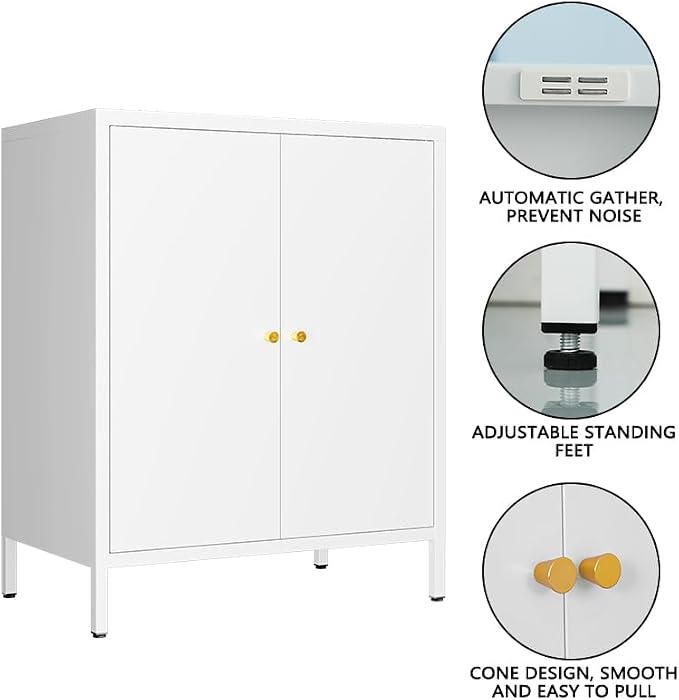 2 Door Metal Accent Storage Cabinet-Locker Cabinet for Office Room,Garage-Metal Storage Cabinet with 1 Adjustable Shelves (White)