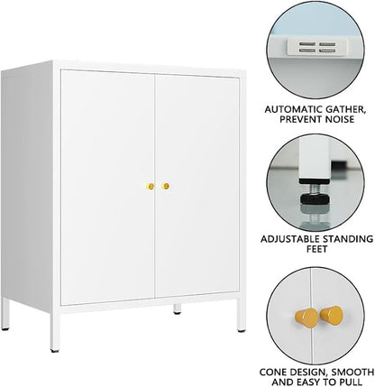 2 Door Metal Accent Storage Cabinet-Locker Cabinet for Office Room,Garage-Metal Storage Cabinet with 1 Adjustable Shelves (White)