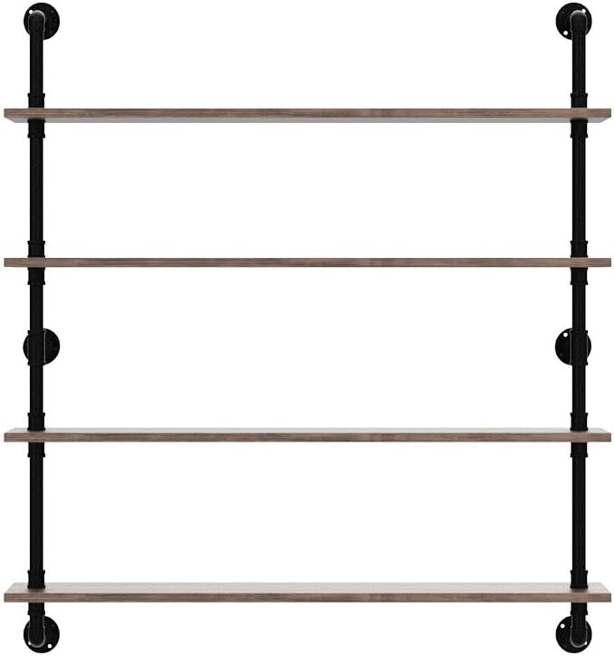 HDDFER Floating Bookshelf Shelves Industrial Pipe Shelving Floating Pipe Shelf with Wood Planks 48 inch Industrial Wall Shelves Rustic Hanging Bookshelf Farmhouse Kitchen Shelving