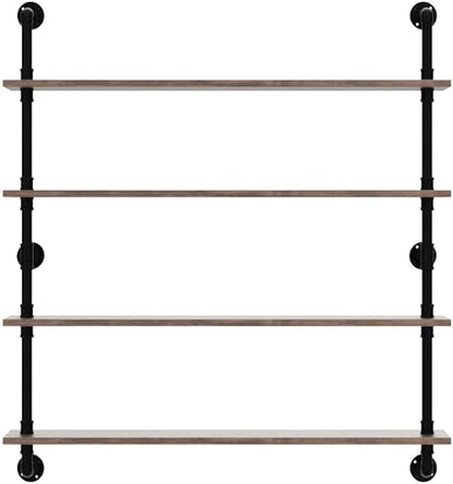 HDDFER Floating Bookshelf Shelves Industrial Pipe Shelving Floating Pipe Shelf with Wood Planks 48 inch Industrial Wall Shelves Rustic Hanging Bookshelf Farmhouse Kitchen Shelving