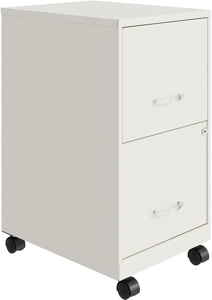 Pemberly Row 2-Drawer Mobile Vertical Filing Cabinet, 18in Metal, Pearl White Finish, Lockable Storage, Letter-Size File Drawer, Smooth Glide Suspension, Compact Office Furniture with Casters