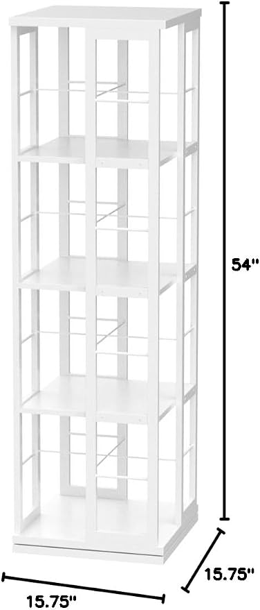 Aheaplus Rotating Bookshelf, 4-Tier Corner Bookshelf, 360 Display Wood Spinning Bookshelfs, Floor Standing Bookcase Narrow Shelf Revolving Organizer Storage Rack for Small Space, Study Room, White
