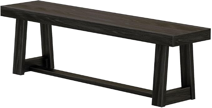 Plank+Beam 60 Inch Farmhouse Dining Bench, Solid Wood Entryway Bench, Wooden Outdoor Bench, Kitchen Dining Seat, Dining Room, Home Office, Living Room Furniture, Easy Assembly, Black Wirebrush