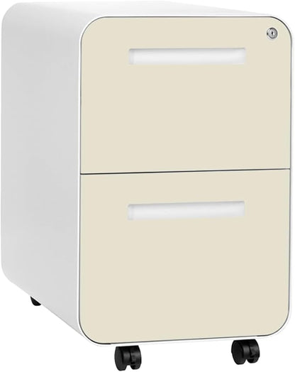 Laura Davidson Furniture Stockpile 2 Drawer Mobile File Cabinet with Lock - Under Desk Metal Filing Cabinet, Legal/Letter File Folders, Wheels and Stationary Feet, Pre-Assembled, Ivory