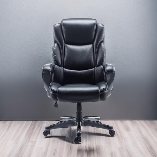 Staples Mcallum Ergonomic Manager & Executive Office Chair, Task Desk Swivel Chair with Wheels, Adjustable Height, Bonded Leather, Black