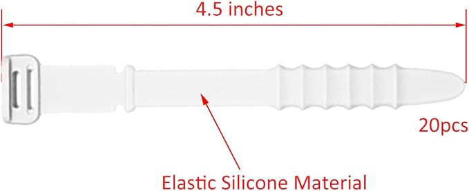 Silicone Zip Ties, Reusable Zip Ties, 20pcs Rubber Cable Ties Straps for Wire Management, Elastic Cable Organizer for Home Office Table Desk. White 4.5” Cord Ties (20 Pcs White)