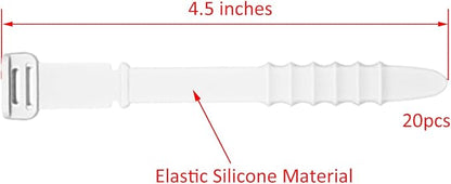 Silicone Zip Ties, Reusable Zip Ties, 20pcs Rubber Cable Ties Straps for Wire Management, Elastic Cable Organizer for Home Office Table Desk. White 4.5” Cord Ties (20 Pcs White)