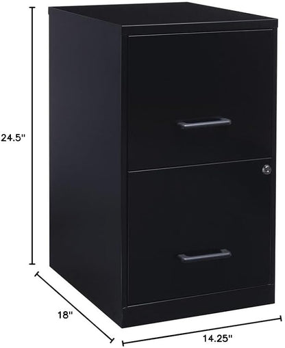 Scranton & Co 18" 2-Drawer Modern Metal Filing Cabinet, Black Finish, Durable Steel Construction, Locking High-Side Drawers for Letter-Size Files, Compact Home or Office Storage Solution, Fully
