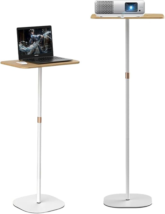 Small Laptop Standing Desk, 18“H - 46”H Adjustable Height Pedestal Side Table with Wooden Top, Portable Tall End Table, Stand-Up Desk for Bedside, Couch, Sofa, Living Room, Bedroom, Home Office, White
