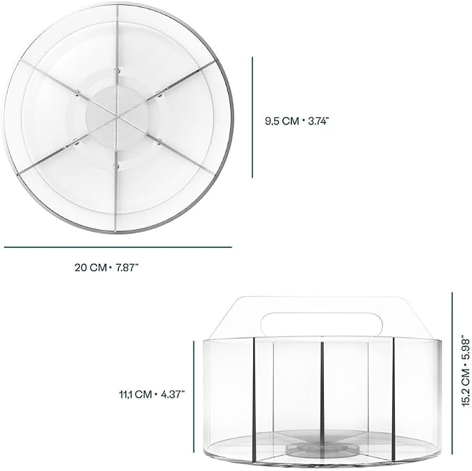 Craftelier - Pen Holder for Desk, Clear Acrylic 360 Degree Spinning Organizer With 6 Storage Slots with Carry Handle and 7.87" (20 cm) Diameter, Ideal for Home, School & Office Supplies