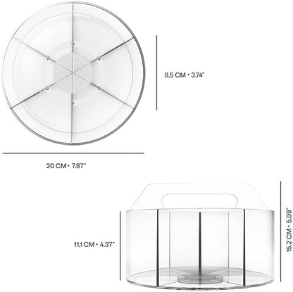 Craftelier - Pen Holder for Desk, Clear Acrylic 360 Degree Spinning Organizer With 6 Storage Slots with Carry Handle and 7.87" (20 cm) Diameter, Ideal for Home, School & Office Supplies