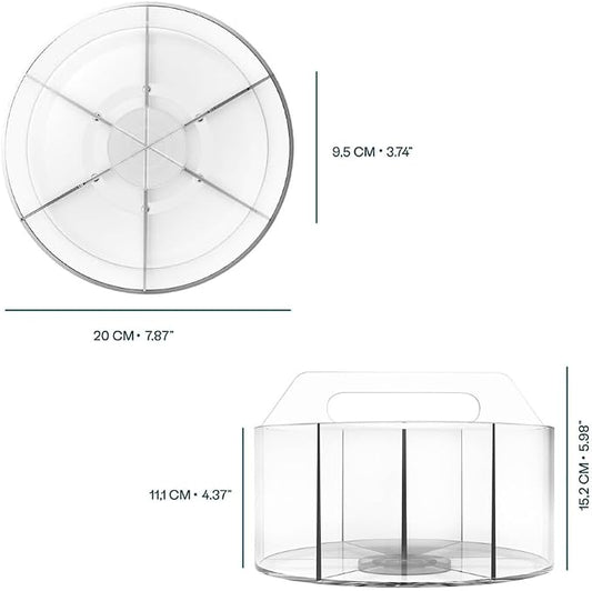 Craftelier - Pen Holder for Desk, Clear Acrylic 360 Degree Spinning Organizer With 6 Storage Slots with Carry Handle and 7.87" (20 cm) Diameter, Ideal for Home, School & Office Supplies