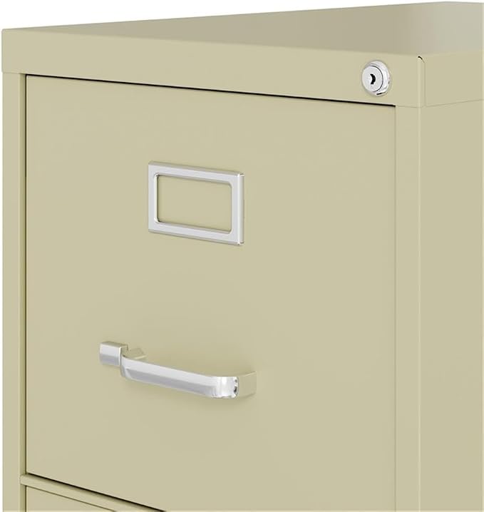 Scranton & Co Metal 4-Drawer Vertical File Cabinet, 25"D, Beige Finish, Letter Width, Commercial Grade Steel, Ball-Bearing Suspension, Core-Removable Lock, Greenguard Certified Office Storage Solution