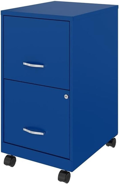 Pemberly Row 2-Drawer Metal Mobile Filing Cabinet, 18" D x 14.25" W x 26.7" H, Blue Finish, Locking System, Smooth Glide Suspension, Letter-Size Hanging File Storage, Home or Office Use