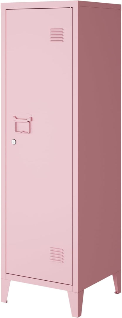 Locker Cabinet, 50" Pink Small Metal Locker Storage Cabinet for Employees with Locking Door and 2 Shelves Kids Locker Tool File Cabinets for Bedroom, Home Office, Garage, Bathroom