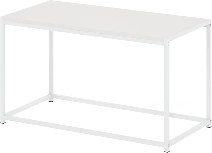 Furinno Camnus Coffee Table, Metal Frame White Coffee Table, Rectangular Wide Side Table, Easy Assembly, for Living Room, Bedroom, Home Office, Plain White/White