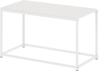 Furinno CAMNUS Coffee Table, Metal Frame Modern Center Table, Rectangular Side Table, Toolless Assembly, for Living Room, Bedroom, Home Office, Solid White