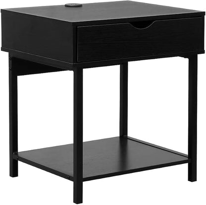 JJS Side End Table, Nightstand, Bedside Table with Drawer and Storage Shelves, Sofa Table for Living Room, Bedroom, Accent Furniture, Easy Assembly, Black