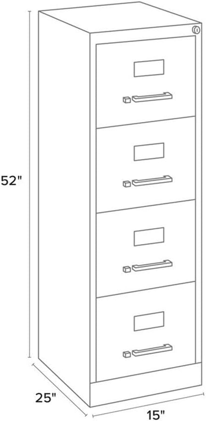 Pemberly Row 4-Drawer Metal Filing Cabinet, 26.5" Deep, Letter Width, Black Finish, Commercial Grade, Vertical Design, Lockable, Durable Steel Construction, Ball-Bearing Slides for Office or Business
