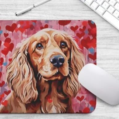 Cocker Spaniel Mouse Pad Dog with Red Hearts Pattern Non-Slip Rubber Mouse Pad Puppy in Love Mouse Pad for Home Office Work Desk Computer Desktop Laptop for Dog Lovers