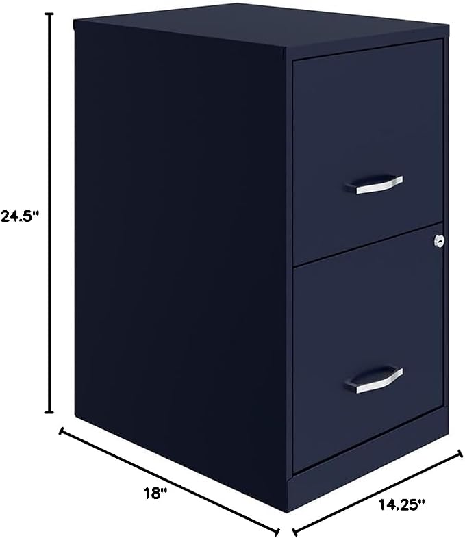 Scranton & Co Modern 2-Drawer Metal File Cabinet, 18" D, Navy Finish, Compact Design with High-Side Drawers for Letter-Size Files, Built-in Lock, Smooth Glide Suspension, Home or Small Office Storage