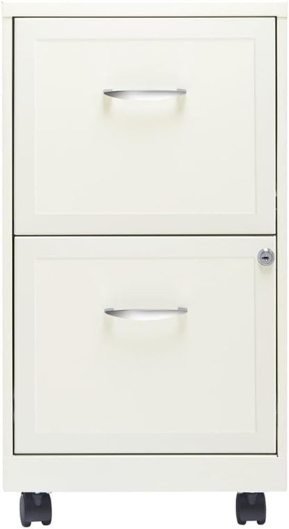 Pemberly Row 18" 2-Drawer Mobile Metal Filing Cabinet, Pearl White Finish, 26.7" H x 14.25" W x 18" D, Lockable Design with Casters, Home Office Storage Organizer for Letter-Size Hanging Files