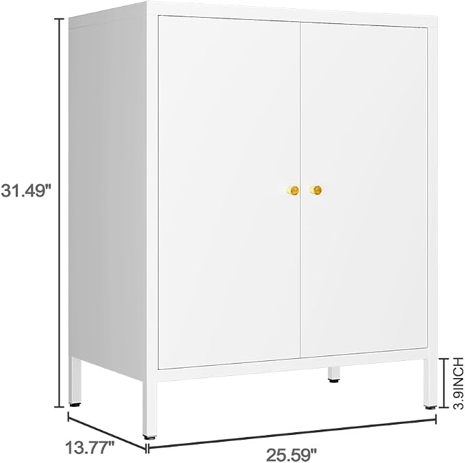 2 Door Metal Accent Storage Cabinet-Locker Cabinet for Office Room,Garage-Metal Storage Cabinet with 1 Adjustable Shelves (White)