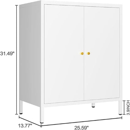 2 Door Metal Accent Storage Cabinet-Locker Cabinet for Office Room,Garage-Metal Storage Cabinet with 1 Adjustable Shelves (White)