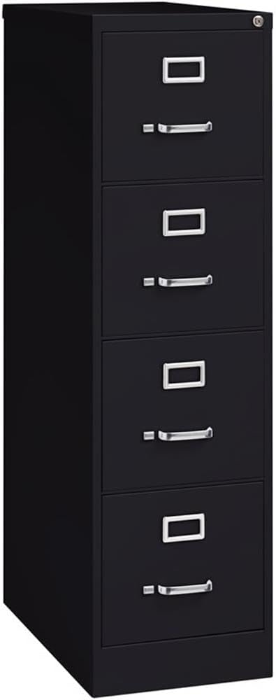 Pemberly Row 4-Drawer Metal Filing Cabinet, 26.5" Deep, Letter Width, Black Finish, Commercial Grade, Vertical Design, Lockable, Durable Steel Construction, Ball-Bearing Slides for Office or Business