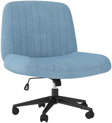 Shintenchi Criss Cross Chair,Cross Legged Office Seat with Wheels Armless Swivel Vanity Chair,Height Adjustable Wide Computer Task Seating for Home Office,Blue ﻿