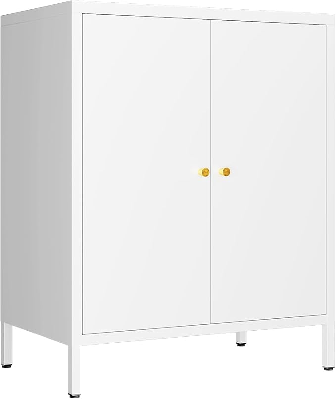 2 Door Metal Accent Storage Cabinet-Locker Cabinet for Office Room,Garage-Metal Storage Cabinet with 1 Adjustable Shelves (White)