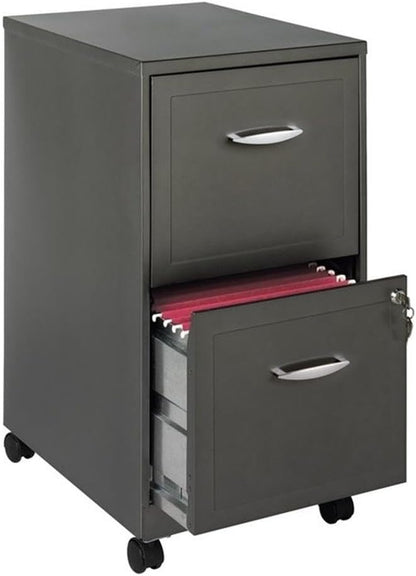 Pemberly Row 2-Drawer Mobile Metal Filing Cabinet, Gray Finish, 26.7" H X 14.25" W X 18" D, Lockable Letter-Size Storage, Smooth Glide Suspension, Easy Roll Casters for Home or Office Use