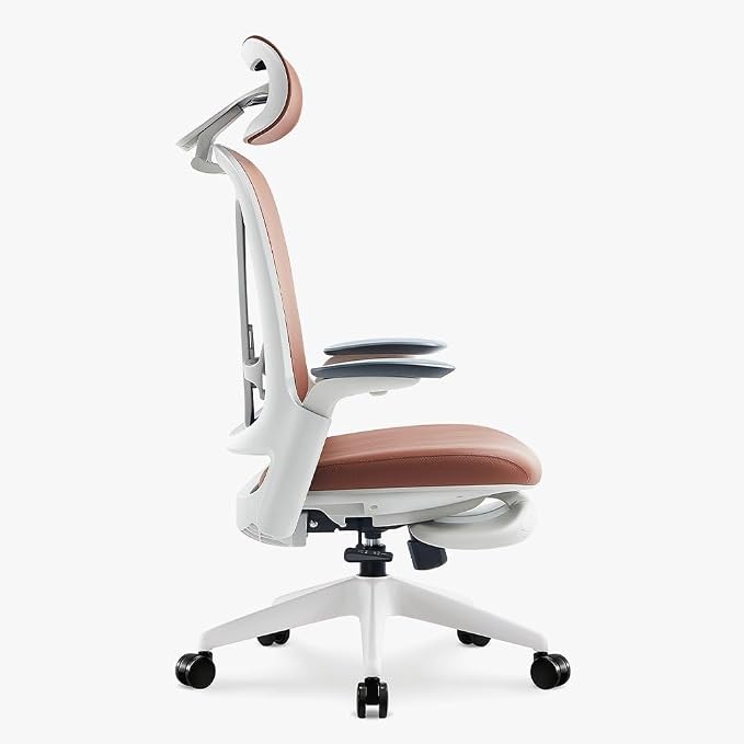 Sunaofe Boss Pro Leather Ergonomic Office Chair with Footrest - Executive Chair, 4D Armrests, Adaptive Lumbar, 125° Recline, 300lb Capacity, 5-Year Warranty White Frame/Dark Brown