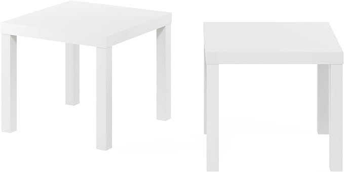 Furinno Classic Homey Square Parsons Side End Table, Set of 2, White