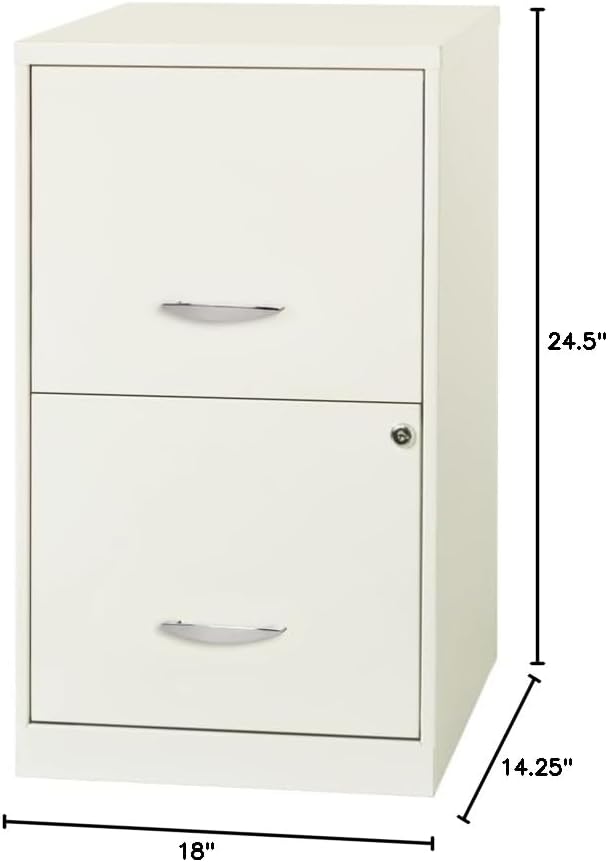 Scranton & Co 18" 2-Drawer Metal Filing Cabinet, Pearl White Finish, Compact Design, Letter-Size Hanging File Storage, Locking Drawers, Easy-Clean Painted Steel, Home Office or Small Office Use