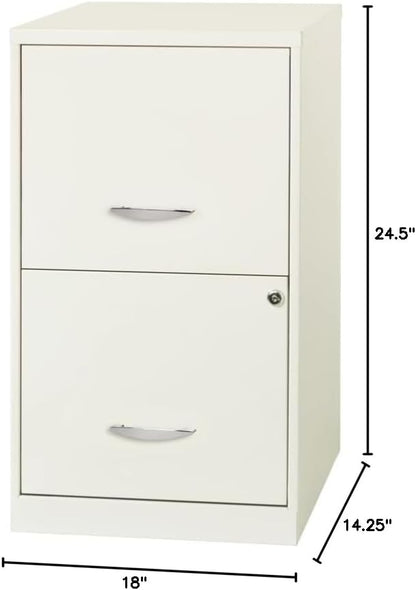 Scranton & Co 18" 2-Drawer Metal Filing Cabinet, Pearl White Finish, Compact Design, Letter-Size Hanging File Storage, Locking Drawers, Easy-Clean Painted Steel, Home Office or Small Office Use
